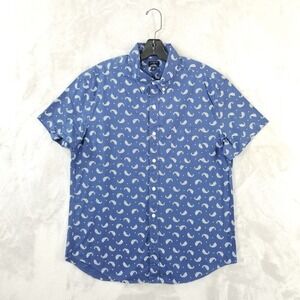 J Crew Shirt Men Large Blue Cotton Stretch Paisley Short Sleeve Prep Flex Washed